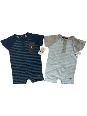 7 For All Mankind Baby Romper 2-PACK Striped Henley Snap Bottom Size 0/3M NWT